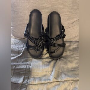 Black Strappy Slide Sandals